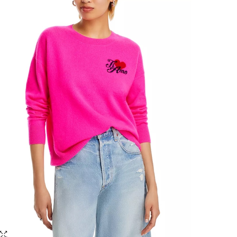 Luxurious 100% Cashmere Crewneck Sweater Ti Amo Graphic in Hot Pink by Aqua